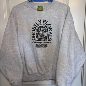 Lonely ghost “ghostly florals” Gray Crewneck Sweater fits small (like a m/l)